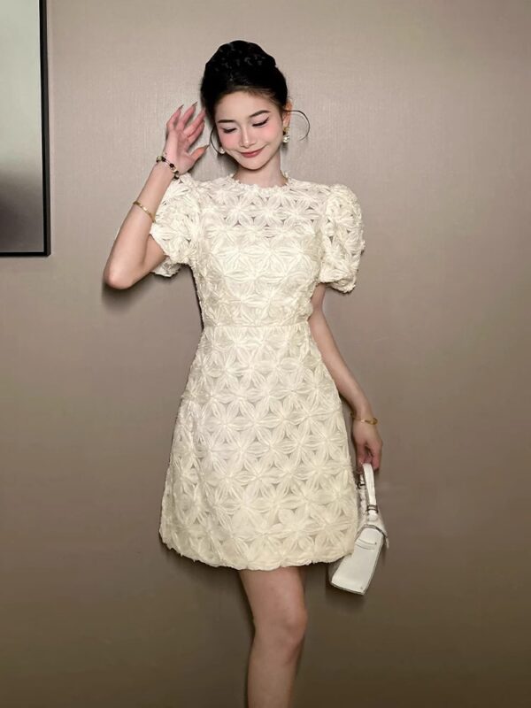 European station small floral celebrity dress for women in summer puff sleeves heavy work pure desire birthday dress waist a-line skirt - Image 5
