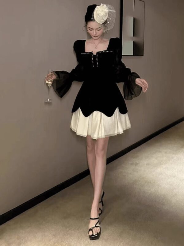 European socialites high-end small dress with waist-hugging beautiful unique and beautiful skirt princess puffy dress spring women - Image 5