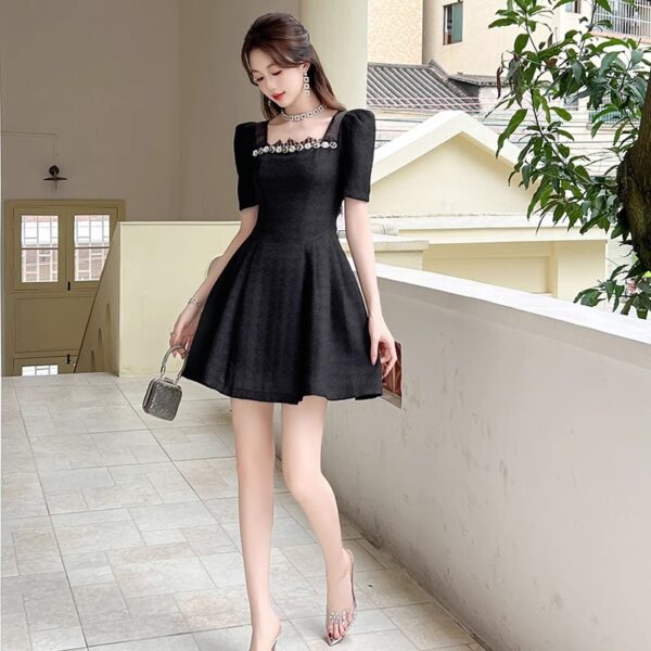 Birthday puffy little black skirt 2025 summer new style women's neck waist-hugging rich daughter princess dress - Image 5