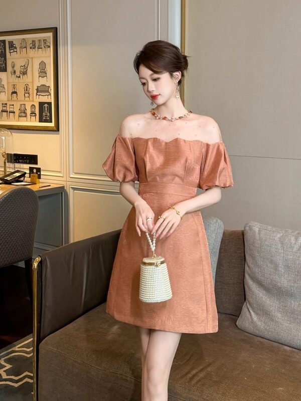 A celebrity girl dress for women in summer new light luxury niche diamond collar French temperament small A-line dress short skirt - Image 5
