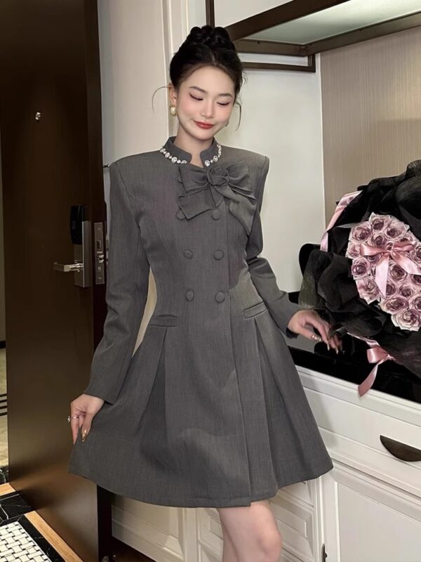 European school style gray suit dress for women in autumn and winter new style small person looking slim and waist-hugging A-line skirt - Image 5