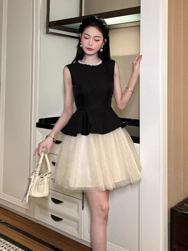 European station waist-hugging A-line dress for women in summer new sleeveless high-end party dress small puffy skirt - Image 5