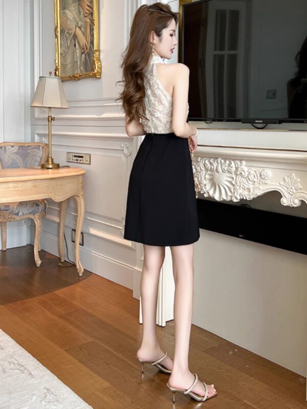 European Sleeveless Neck Dress Women's Summer French Style Bow Tight Waist Slim A-line Skirt - Image 5