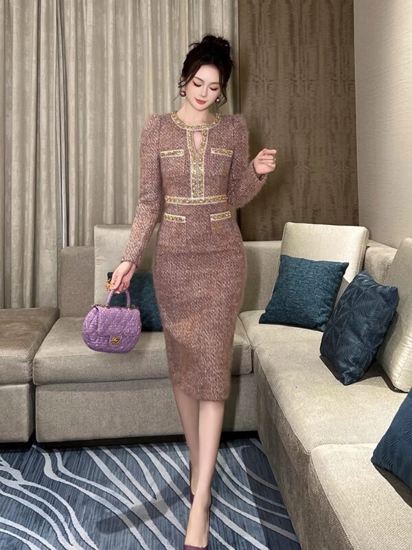 Small wool dress for women 2025 new spring and autumn high-end suit French high-end long-sleeved slim dress - Image 5