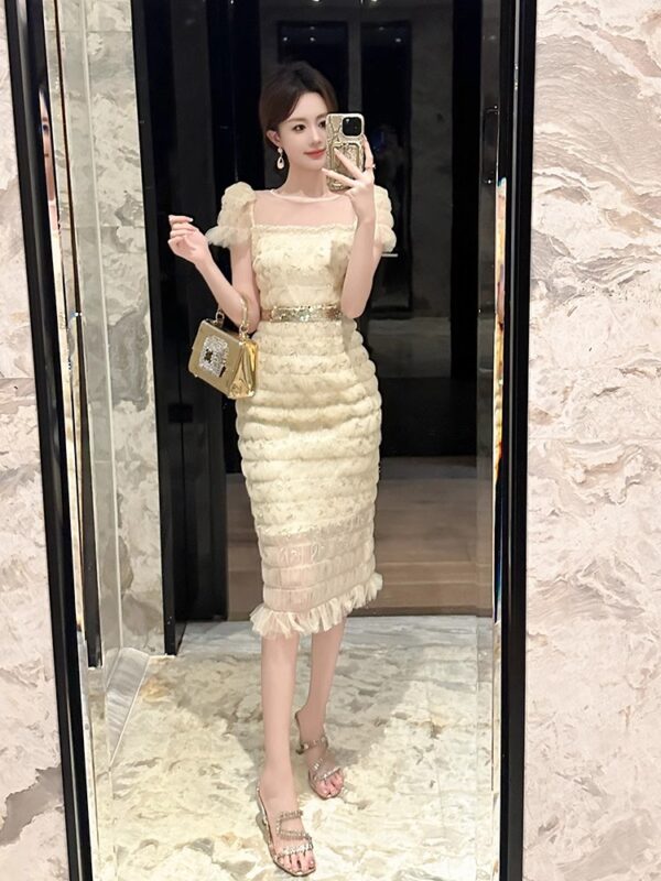 Small-flavor mesh dress for women in summer 2025 new French celebrity niche hip skirt pleated slim skirt - Image 5
