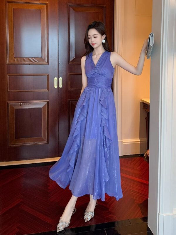 French sexy V-neck purple dress in summer new sleeveless ruffle waist-hugging and slim big sling skirt - Image 5