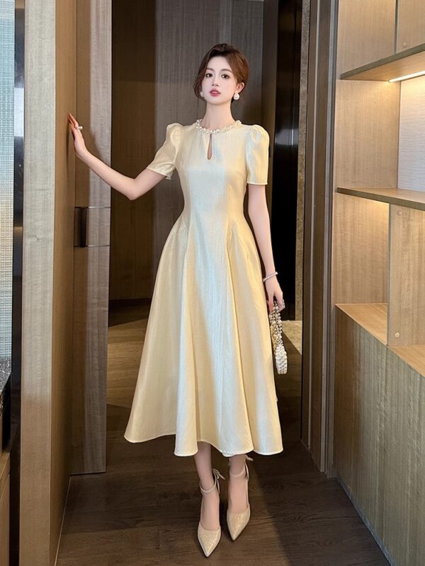 Small fragrance style A-line dress for women in summer rich family waist-hugging high-end dress long skirt light luxury niche high-end - Image 5