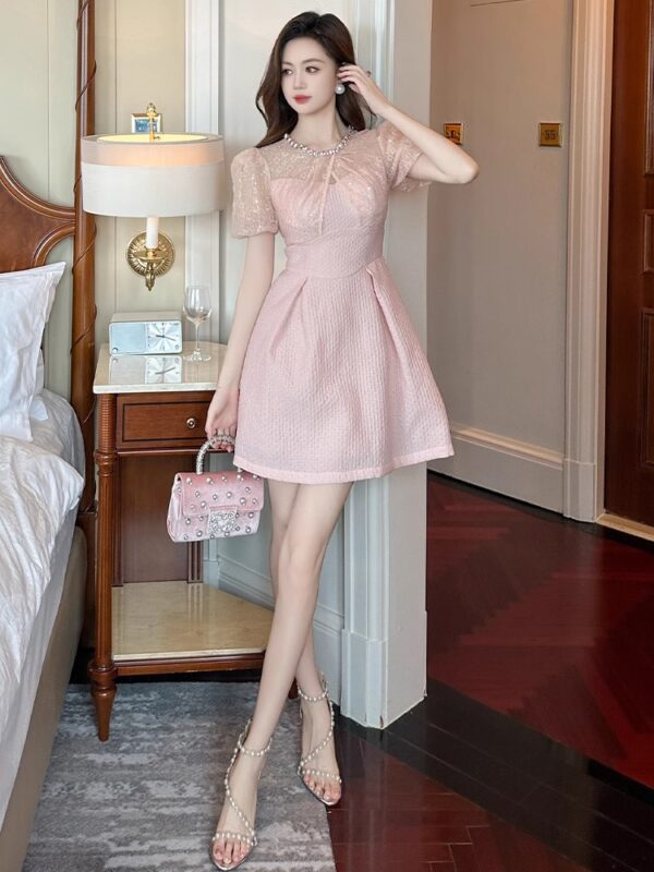 European station small dress for women in summer pink high-end birthday party dress waist-hugging and slimming a-line skirt - Image 5