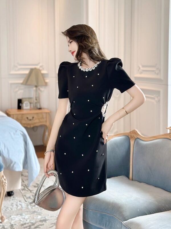 Hepburn style black dress 2025 new women's summer high-end temperament and waist-exposed slim-fitting small A-line skirt - Image 5