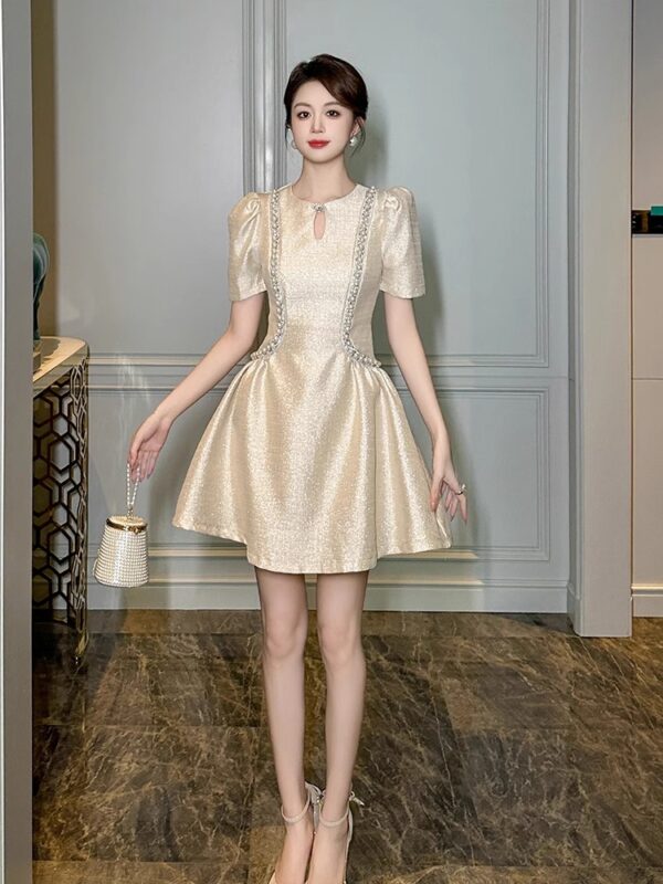 Fat mm temperament palace style A-line dress short style French heavy industry high-end feeling light luxury waist slimming skirt for children - Image 5