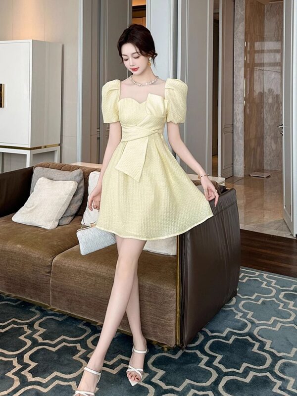 Pure first love puff sleeve white dress with short super fairy temperament goddess style sexy waist-hugging A-line white skirt - Image 5