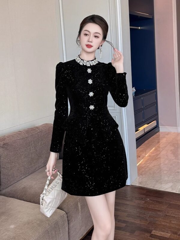 European black dress for women in spring and autumn vacation two small upper class waist short skirt high-end dress - Image 5