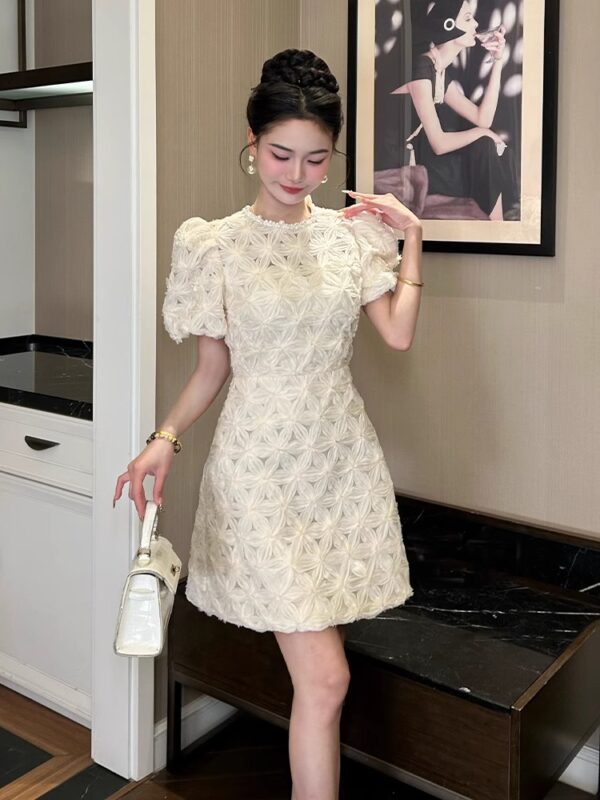 European station small floral celebrity dress for women in summer puff sleeves heavy work pure desire birthday dress waist a-line skirt - Image 6