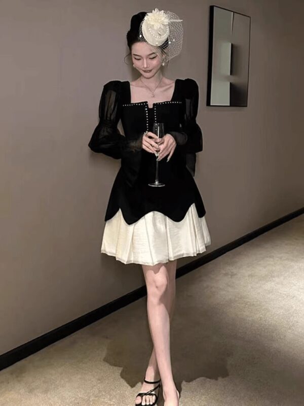 European socialites high-end small dress with waist-hugging beautiful unique and beautiful skirt princess puffy dress spring women - Image 6