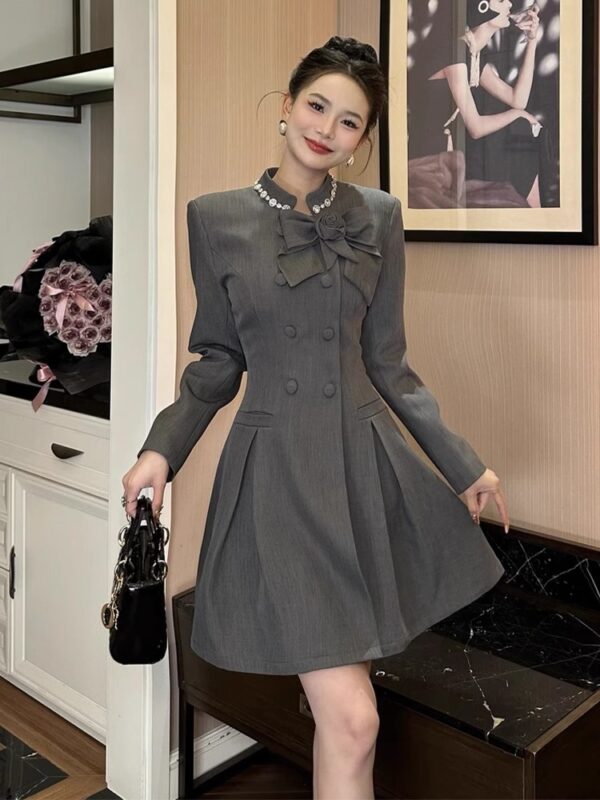 European school style gray suit dress for women in autumn and winter new style small person looking slim and waist-hugging A-line skirt - Image 6