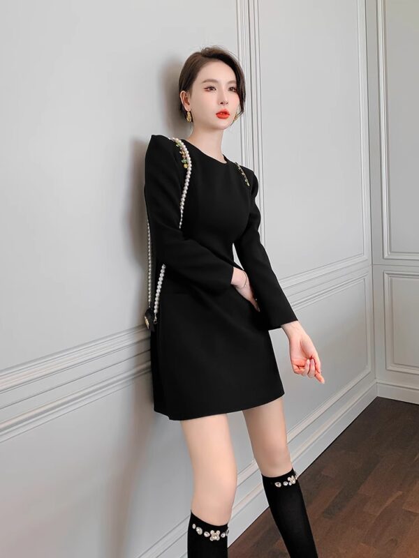 Hepburn style dress 2025 new style for women in spring and autumn, high-end style, black A-line short skirt - Image 6