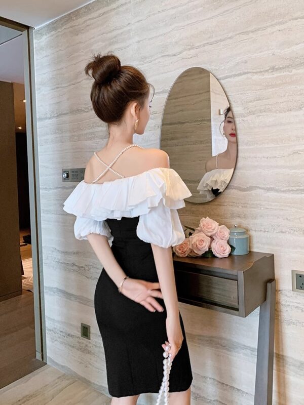 Texture and temperament Hepburn style evening dress for women with high-end party party light luxury one-shoulder suspender dress summer - Image 6