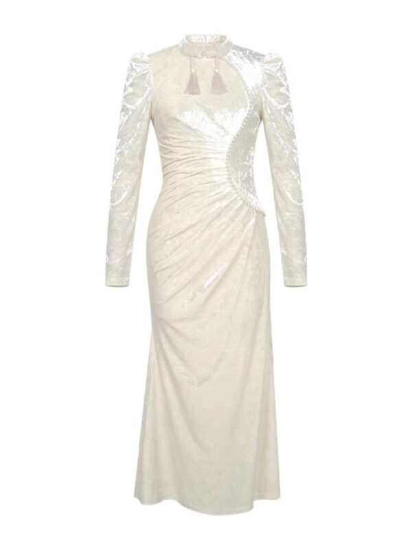 White new Chinese women's autumn and winter base dress with coat knitted turtleneck long velvet fishtail inner skirt - Image 6