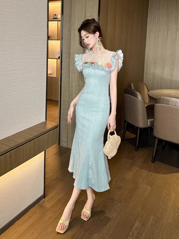 French celebrity style slim fishtail dress summer new temperament wood ear design niche hip skirt for women - Image 6