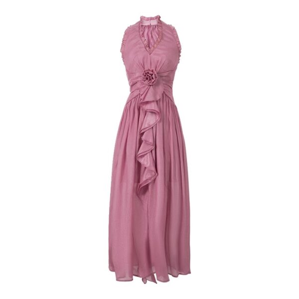 Seaside vacation travel long skirt 2025 summer new women's sweet temperament waist-hugging ruffled neck dress - Image 6
