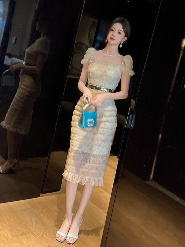 Small-flavor mesh dress for women in summer 2025 new French celebrity niche hip skirt pleated slim skirt - Image 6