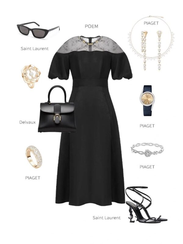French Hepburn style banquet dress, small black skirt, waist-closing puff sleeve temperament dress, women's summer light luxury high-end feeling - Image 6