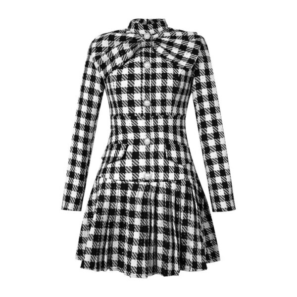 2025 autumn and winter new style for women's small fragrance style round neck bow waist slimming wool dress 80337 - Image 6