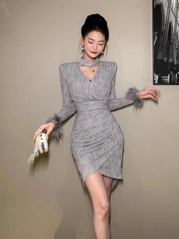 European station V-neck hip-pack dress Spring girl small halter neck sexy pure birthday dress dating short skirt - Image 6