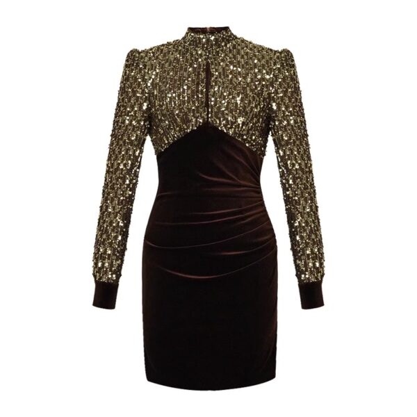 Small dress 2025 autumn and winter new style women's French sequin splicing hip velvet dress 91391 - Image 6