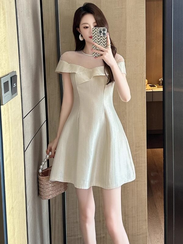 European stand one-shoulder dress for women in summer design niche birthday dress French temperament waist-hugging short skirt - Image 6
