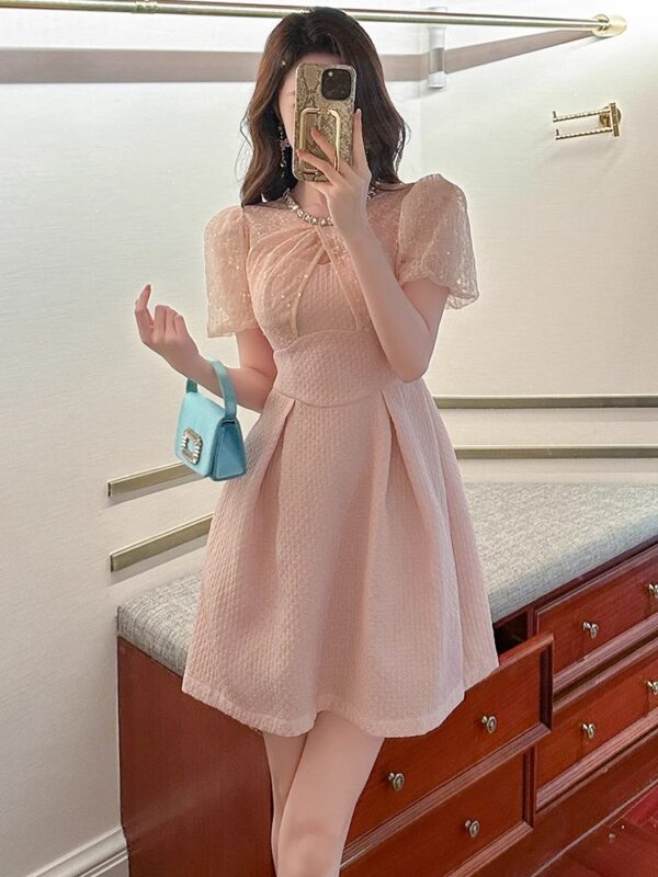 European station small dress for women in summer pink high-end birthday party dress waist-hugging and slimming a-line skirt - Image 6