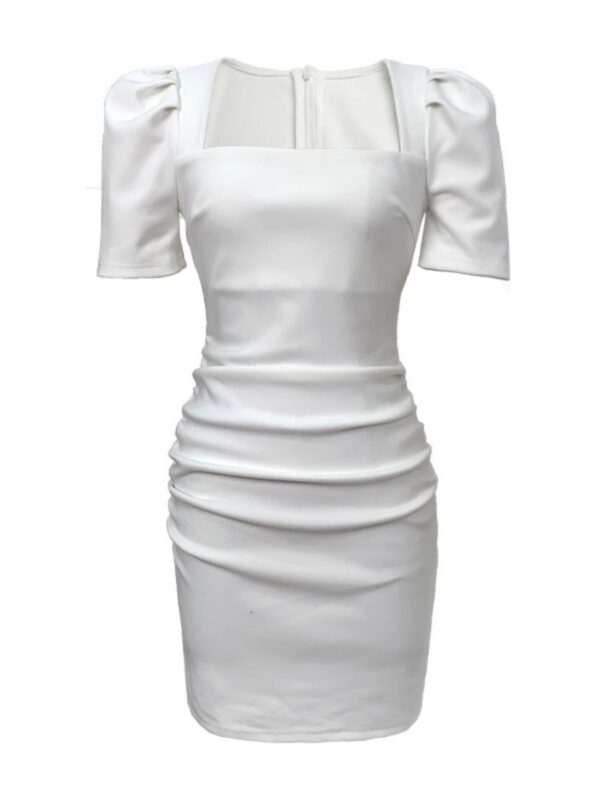 European station high-end square collar dress for women 2025 summer new small short-sleeved solid-color hip-pack skirt - Image 6