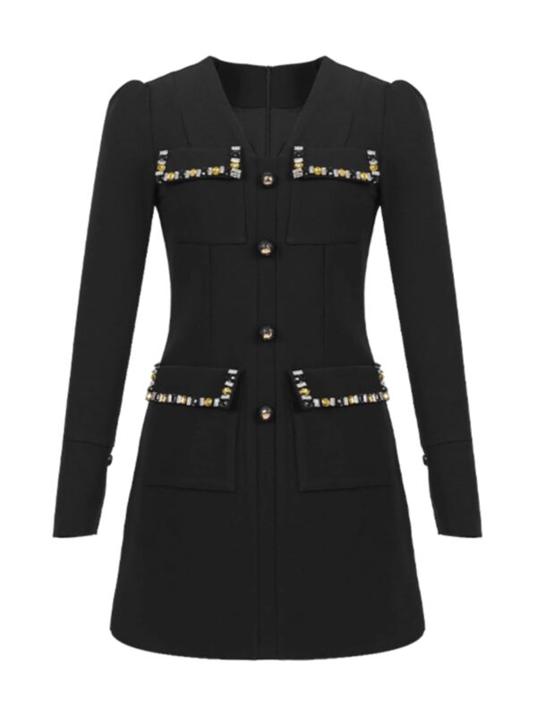 European station French rich family with high-end style dress with black dress with women V-neck and small waist-hugging short skirt - Image 6