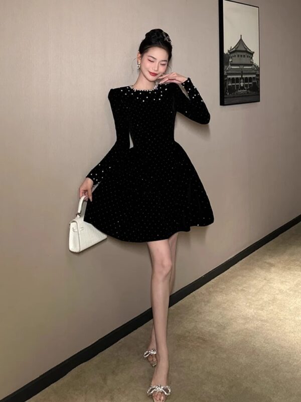 European station beaded dress spring women's clothing, diamonds, rich family's daughter waist-hugging A-line skirt, heavy industry party small dress - Image 6