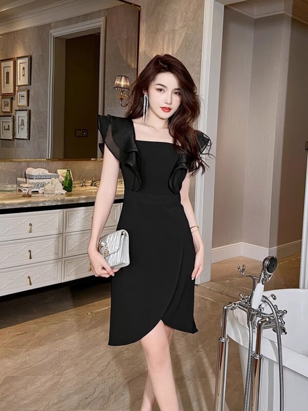 French Feifei Sleeve Waist A-line Dress with a Cold and Royal Sister Style Super Nice Design Short Skirt - Image 6